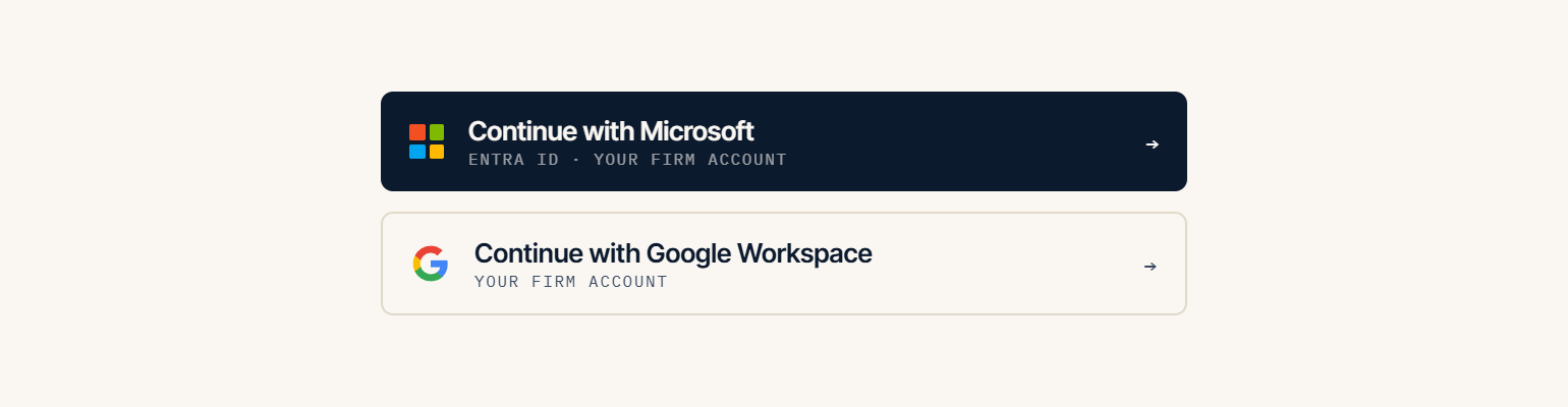 The two sign-in rows on one line of sight: continue with Microsoft, and continue with Google Workspace.